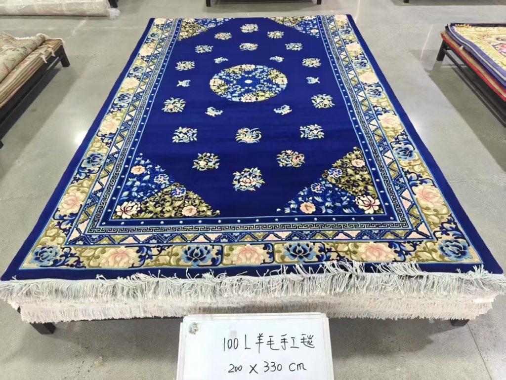 Sky Blue Floral Medallion Hand-Woven Wool Carpet