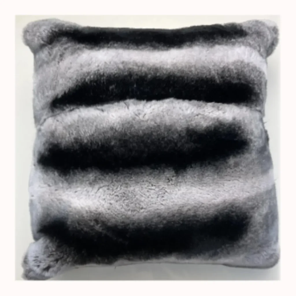 Black Grey Ombre Rabbit Fur Throw Pillow