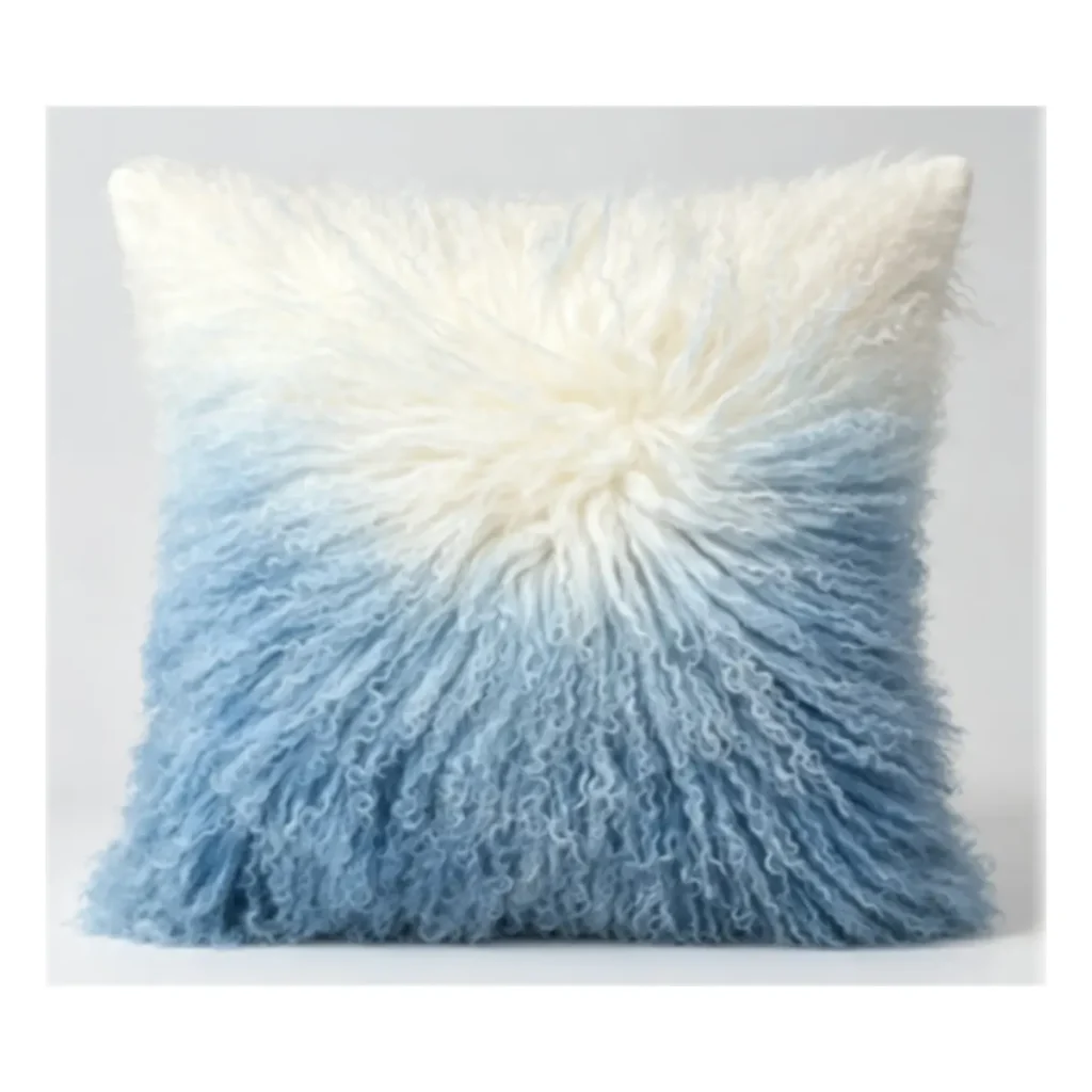Blue Ombre Mongolian Lamb Fur Throw Pillow