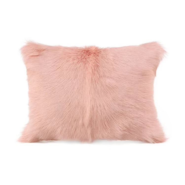 Blush Pink Goat Fur Lumbar Pillow