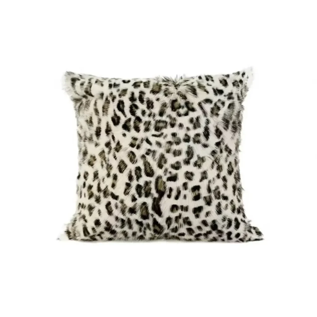 Brown Leopard Print Goat Fur Throw Pillow