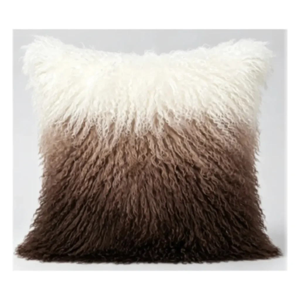 Brown Ombre Mongolian Lamb Fur Throw Pillow