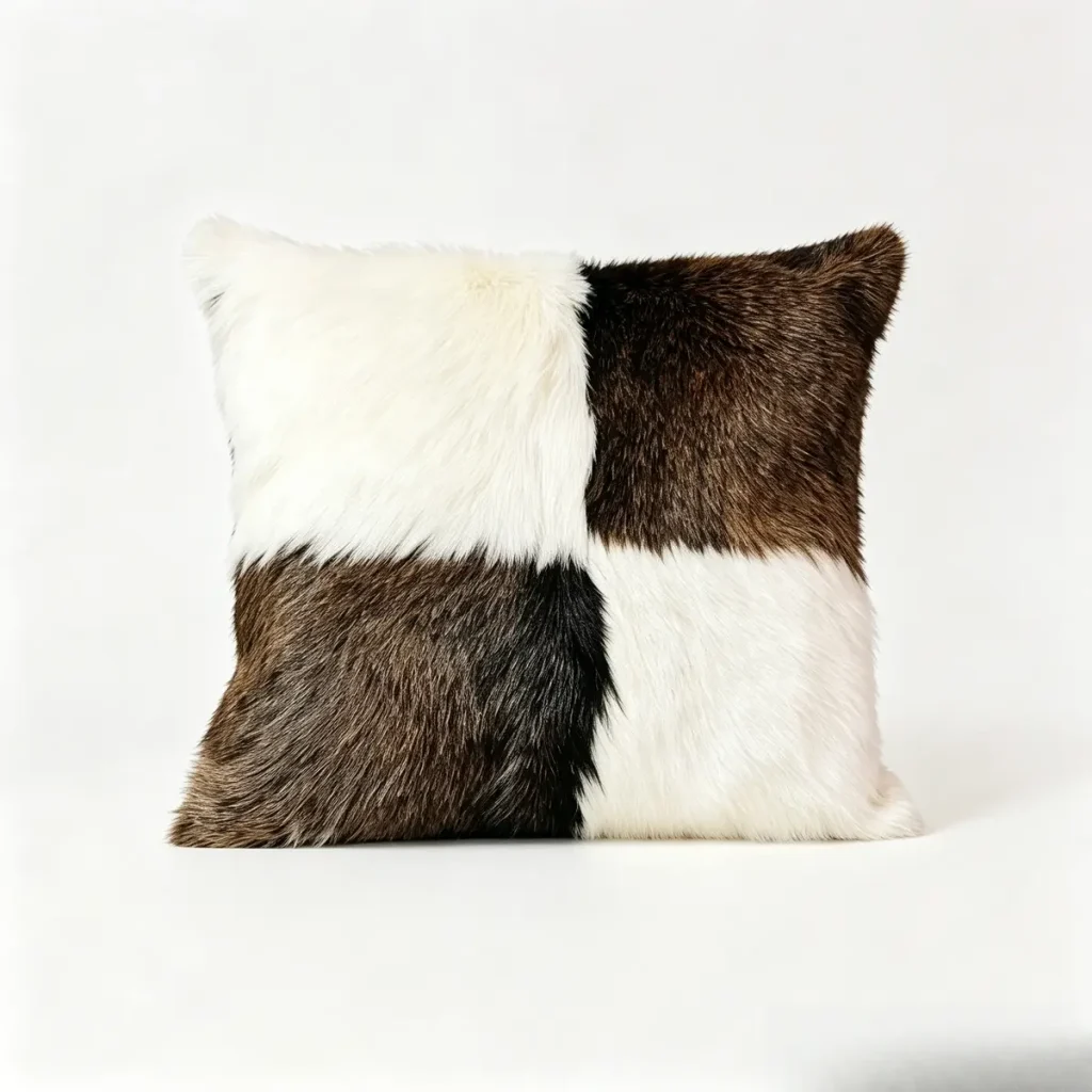 Brown White Patchwork Goat Fur Throw Pillow