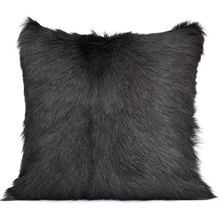 Charcoal Grey Goat Fur Throw Pillow