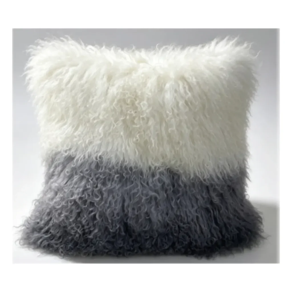 Charcoal Ombre Mongolian Lamb Fur Throw Pillow