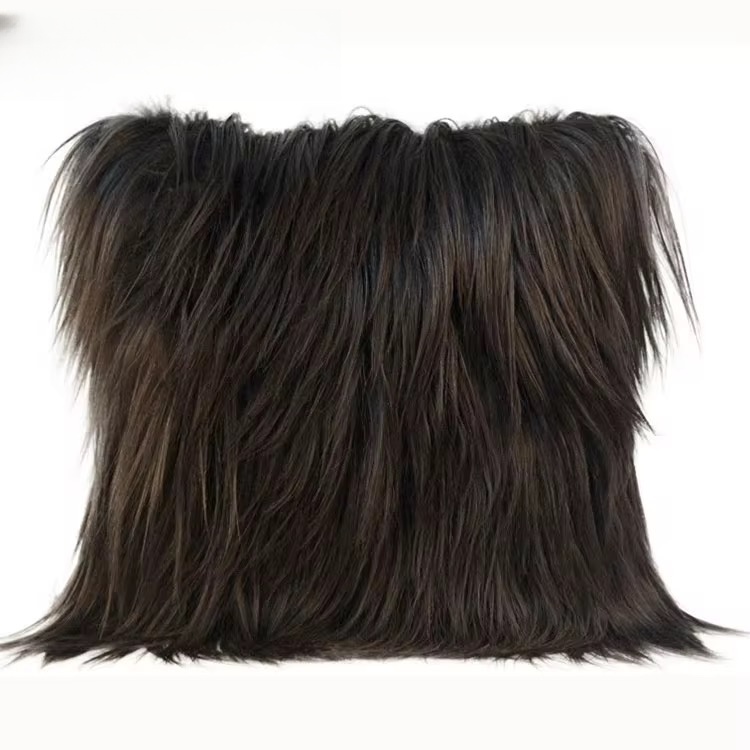 Dark Chocolate Long-Hair Mongolian Lamb Fur Throw Pillow