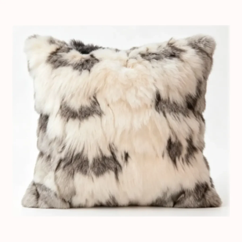Ivory Grey Fox Fur Throw Pillow