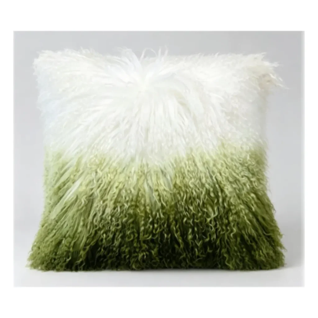 Green Ombre Mongolian Lamb Fur Throw Pillow