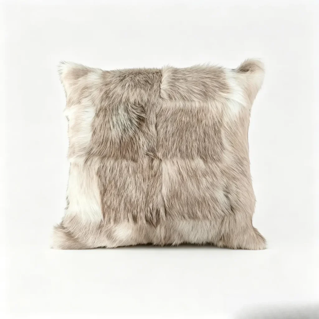 Grey Cream Patchwork Goat Fur Throw Pillow