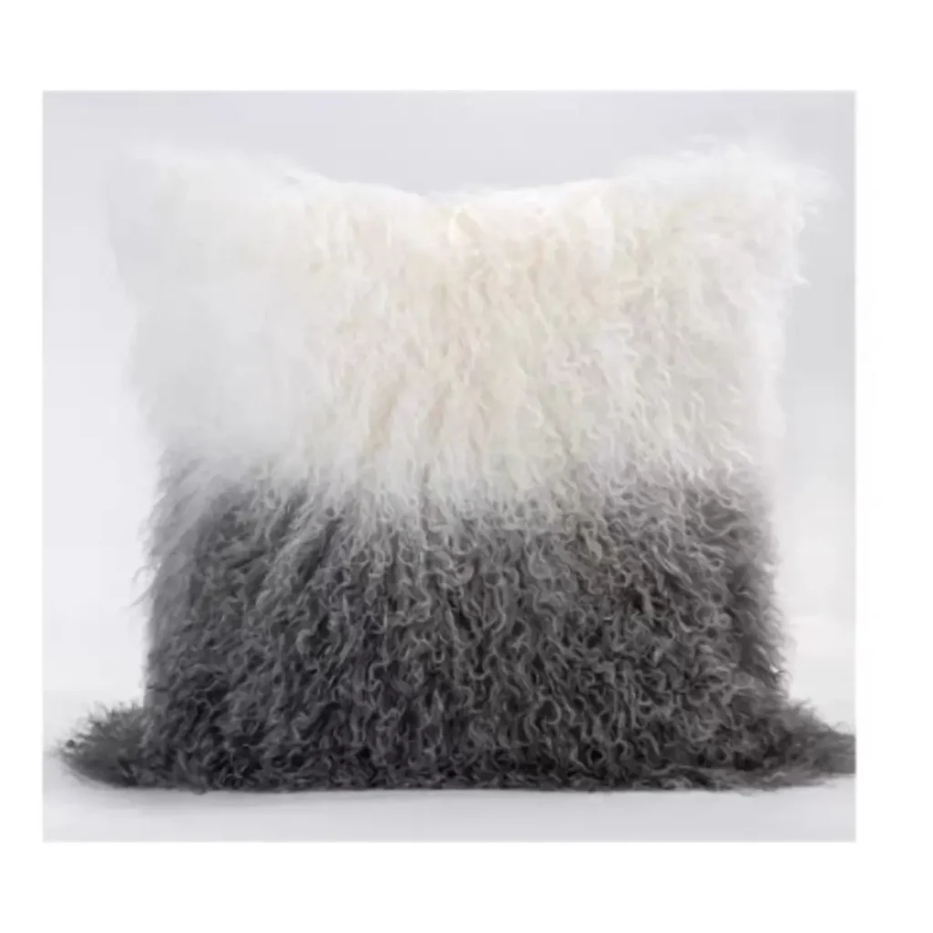 Grey Ombre Mongolian Lamb Fur Throw Pillow