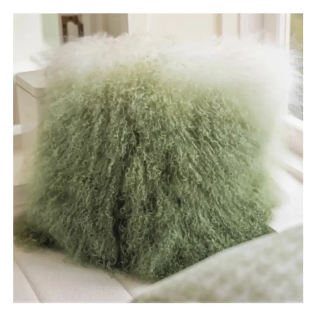 Hot Sale Green Ombre Mongolian Lamb Fur Throw Pillow