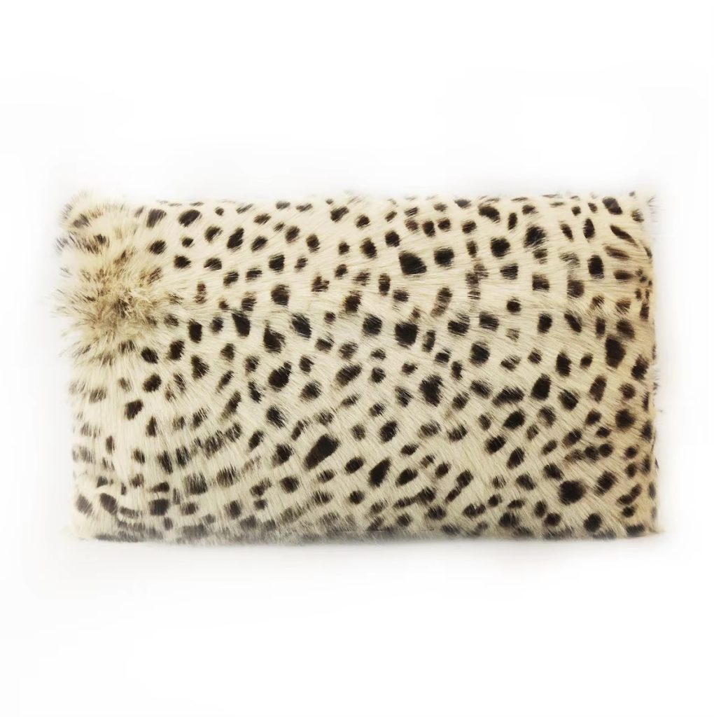 Ivory Leopard Print Goat Fur Lumbar Pillow