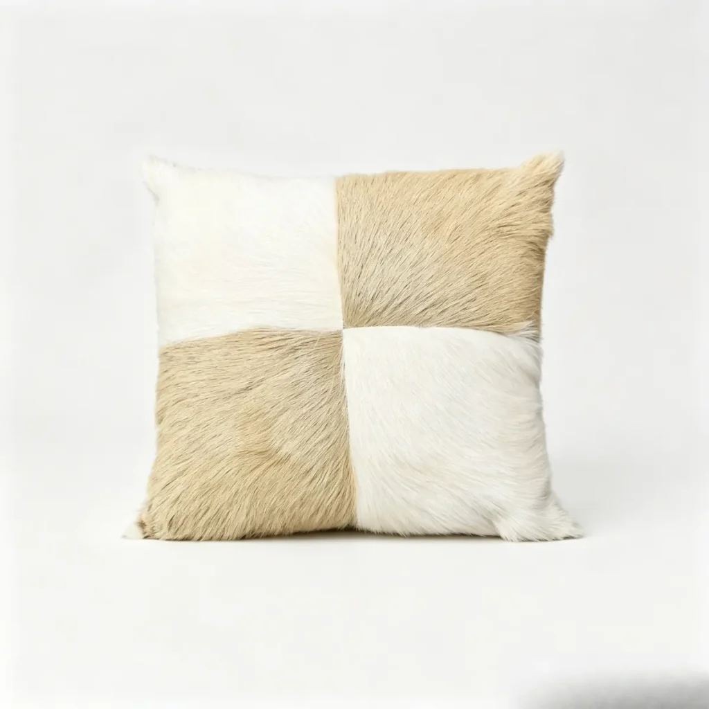 Ivory Patchwork Goat Fur Throw Pillow