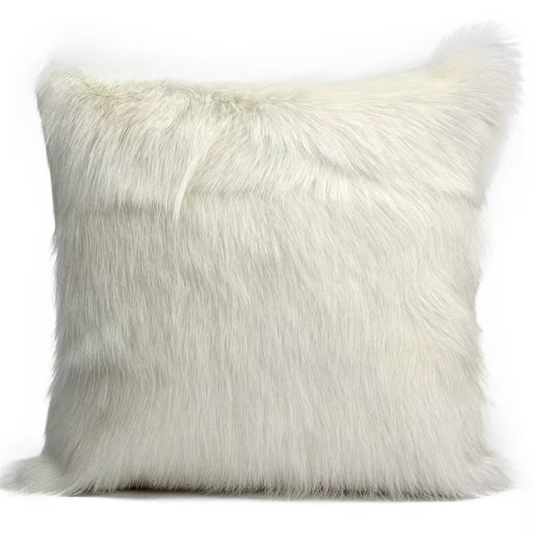 Ivory White Goat Fur Throw Pillow