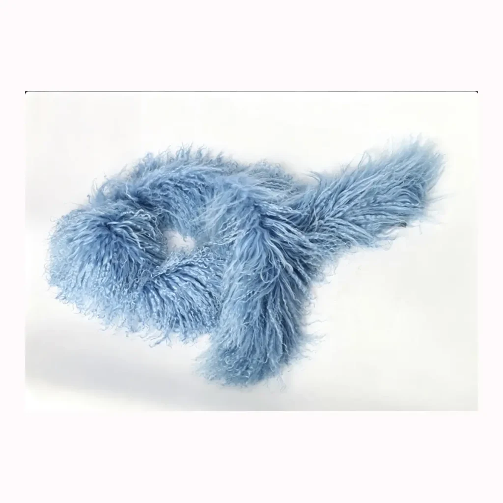 Sky Blue Mongolian Lamb Fur Scarf