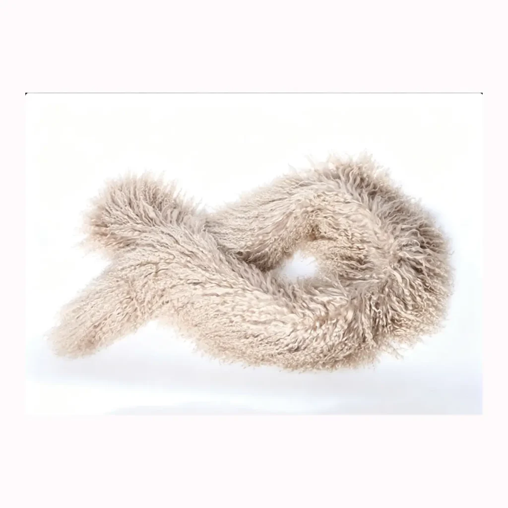 Natural Beige Mongolian Lamb Fur Scarf