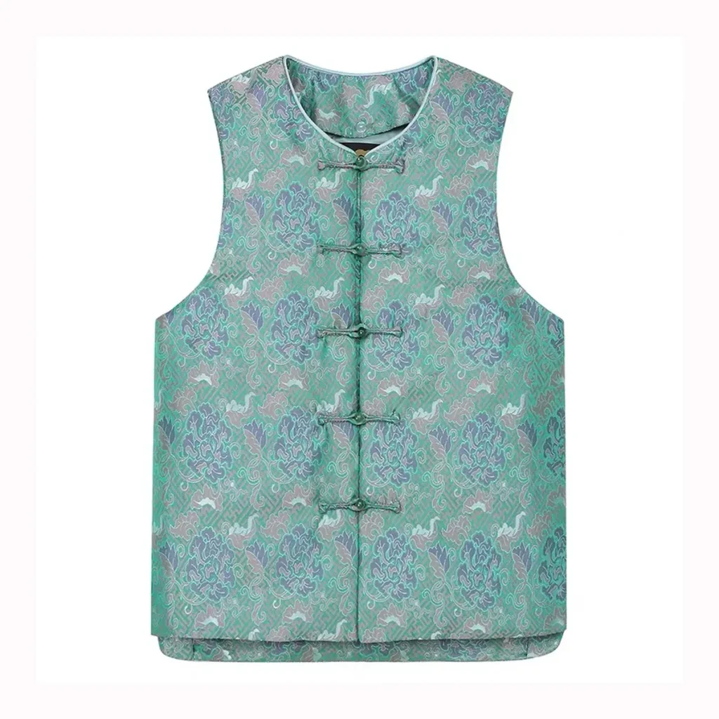 Teal Brocade Reversible Lamb Fur Vest