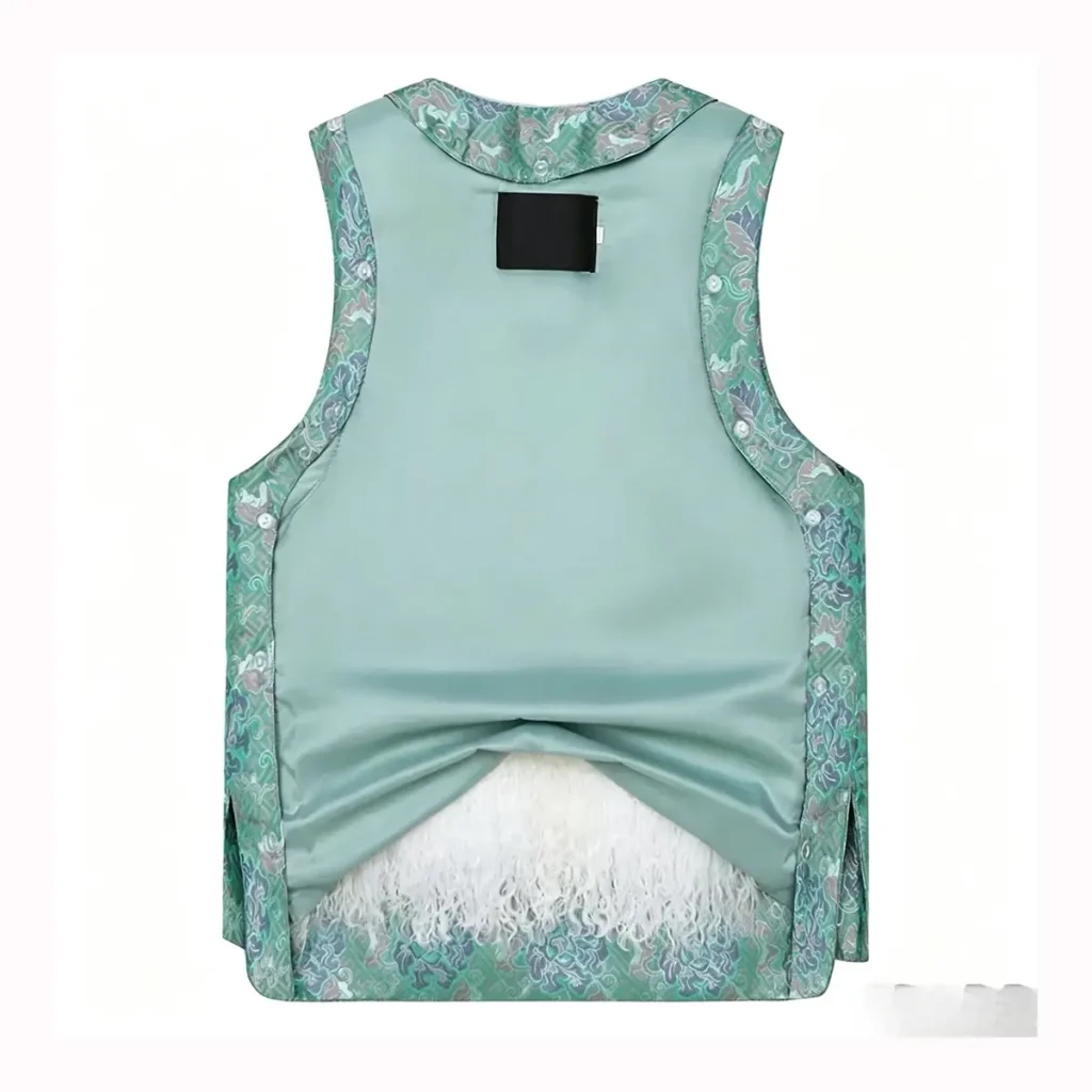 Teal Brocade Reversible Lamb Fur Vest