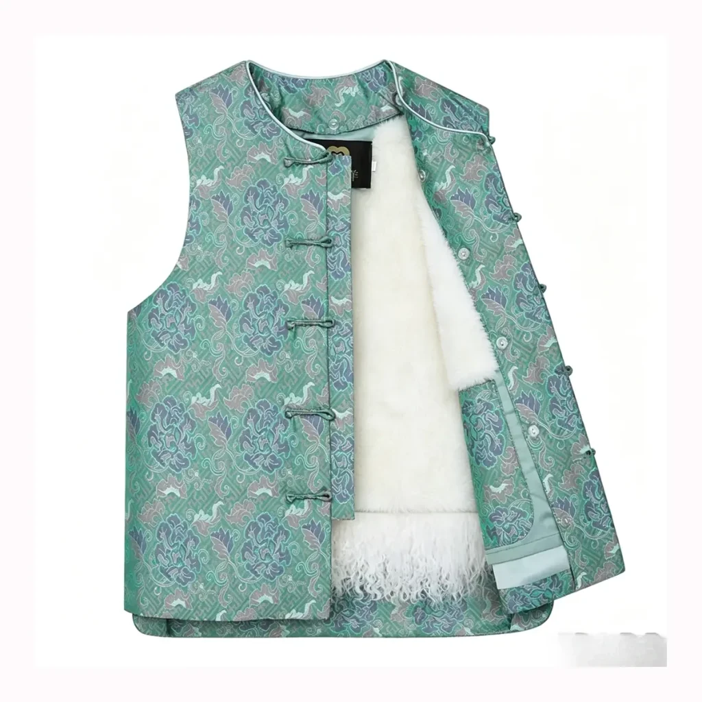 Teal Brocade Reversible Lamb Fur Vest