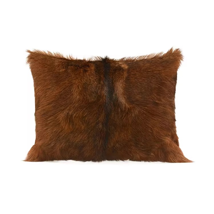 Natural Brown Goat Fur Throw Pillow