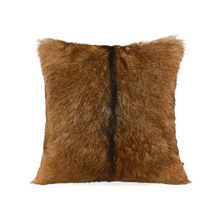 Natural Brown Goat Fur Throw Pillow