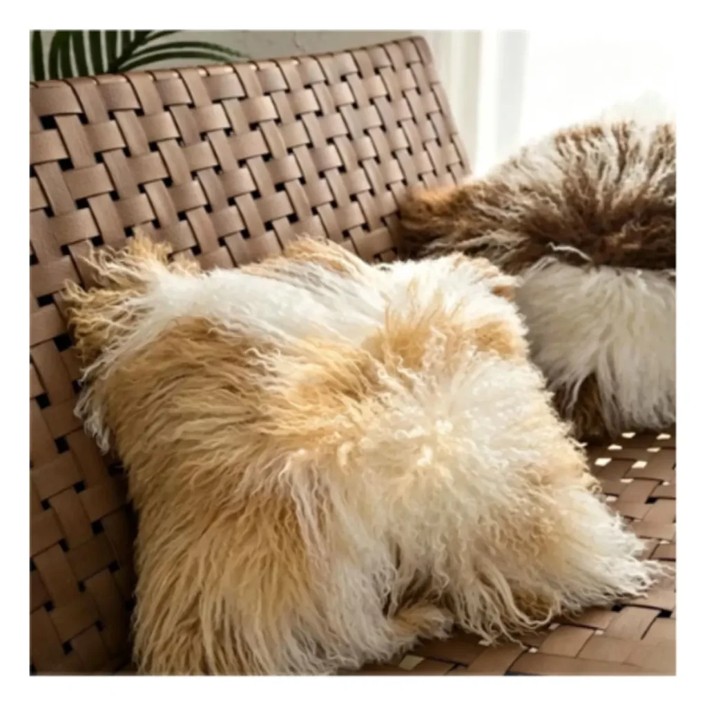 Natural Mongolian Lamb Fur Throw Pillow