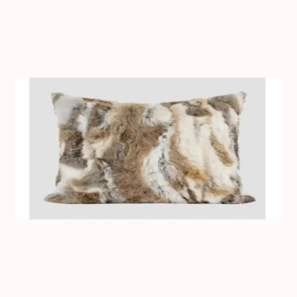 Natural Patchwork Rabbit Fur Lumbar Pillow