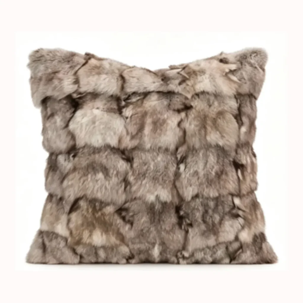 Natural Taupe Fox Fur Throw Pillow