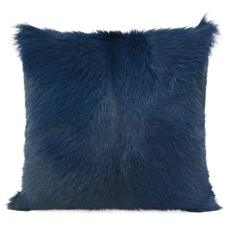 Navy Blue Goat Fur Throw Pillow