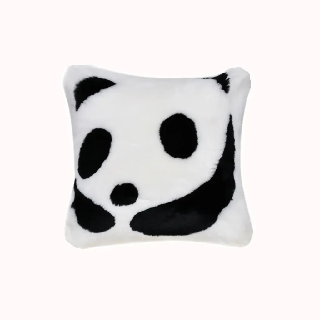 Panda Patchwork Shearling Throw Pillow