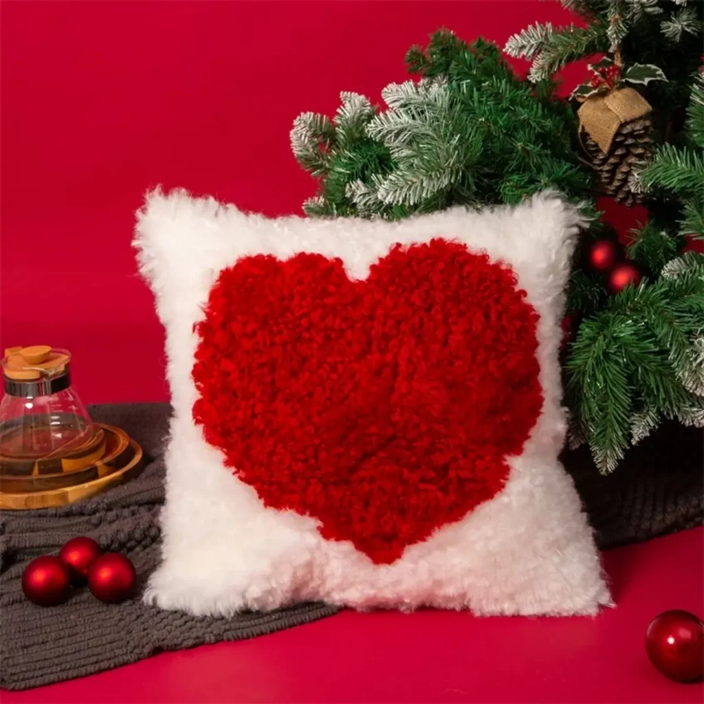 Heart Patchwork Shearling Throw Pillow