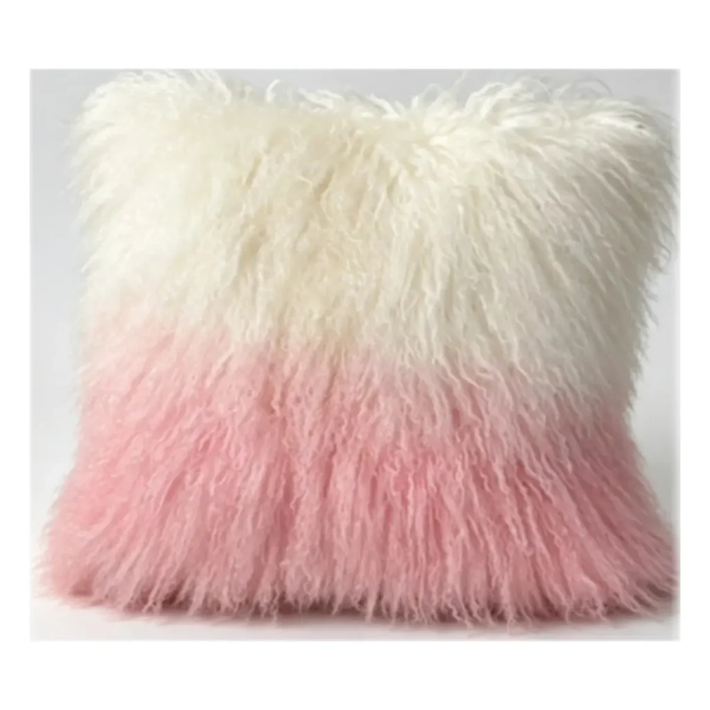 Pink Ombre Mongolian Lamb Fur Throw Pillow