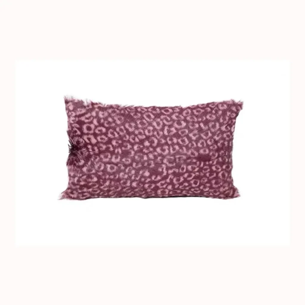Purple Leopard Print Goat Fur Lumbar Pillow