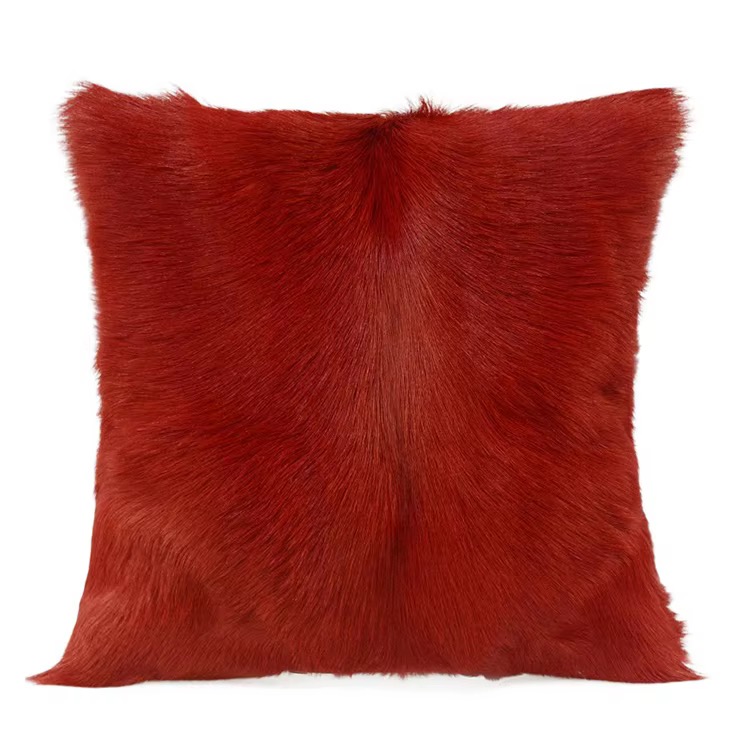 Ruby Red Goat Fur Throw Pillow