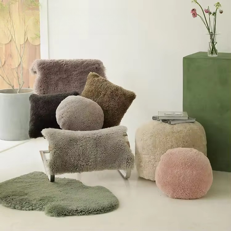 Sculptural Shearling Chair and Pouf Collection