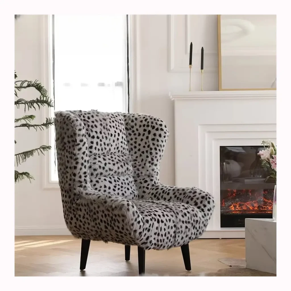 Grey Leopard Wingback Fur Chair