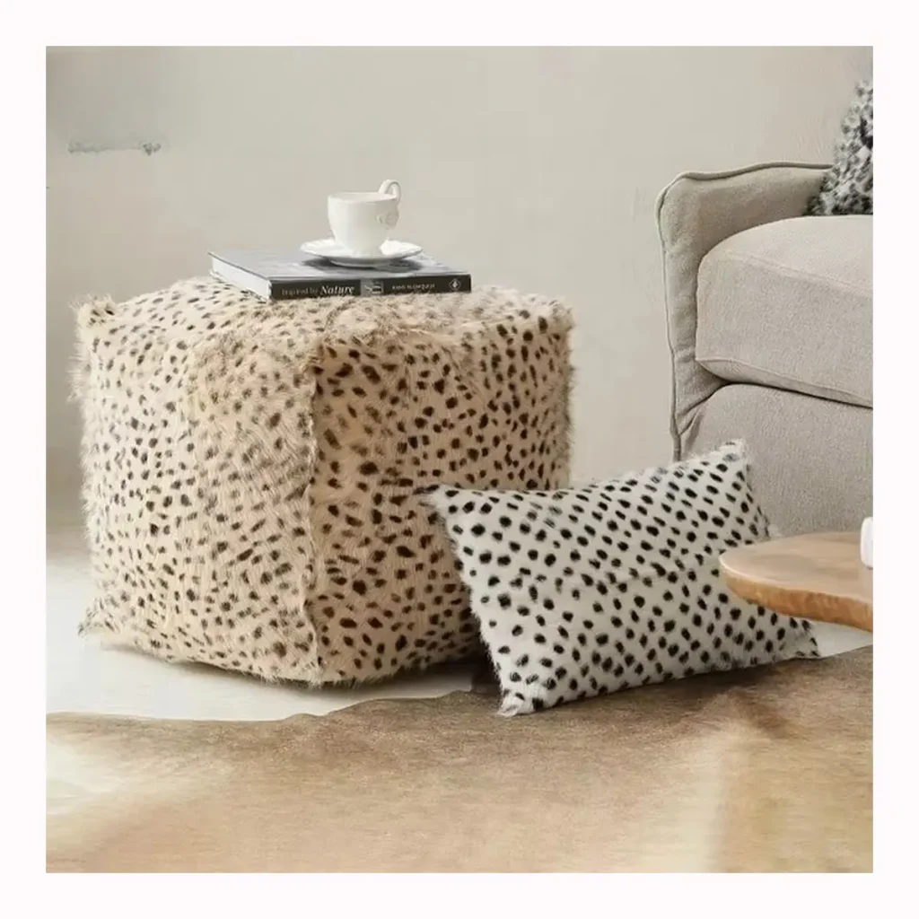 Leopard Square Fur Ottoman