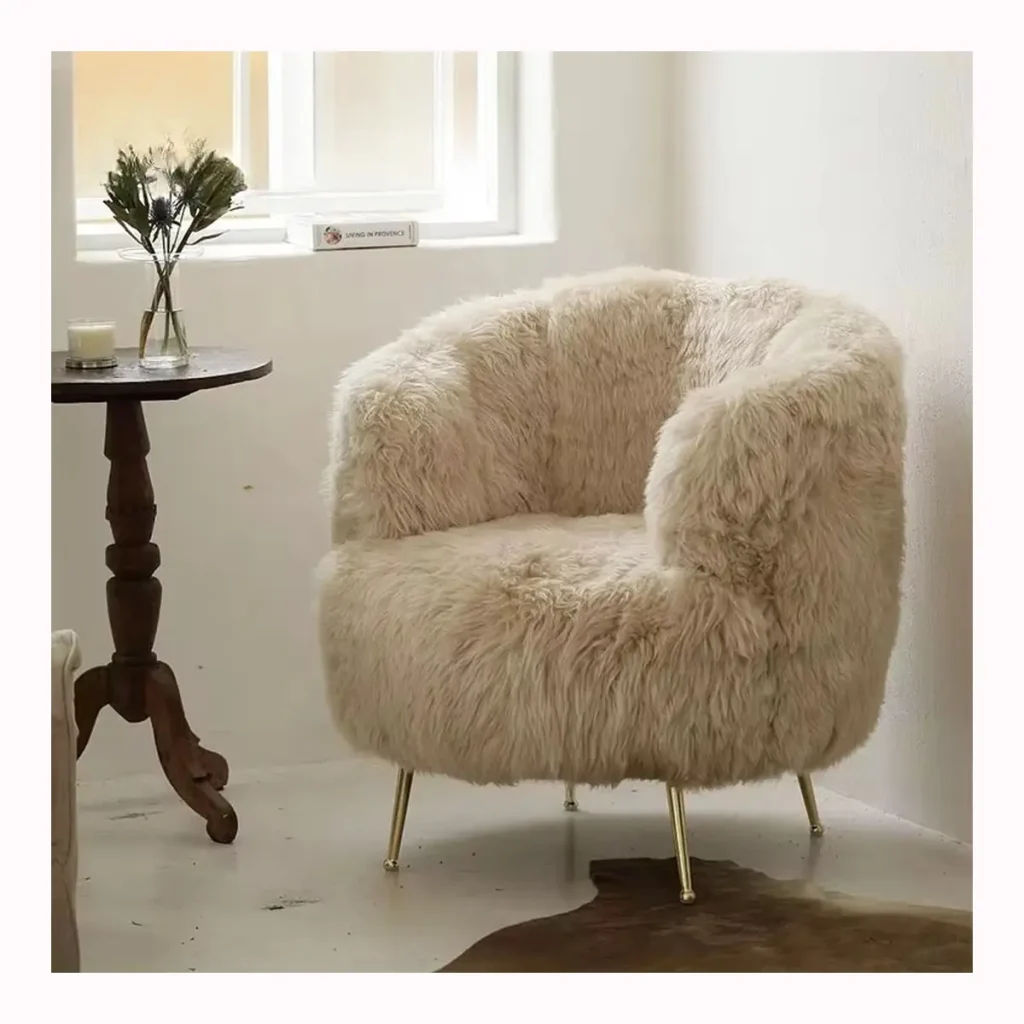 Ivory Mongolian Fur Tub Chair