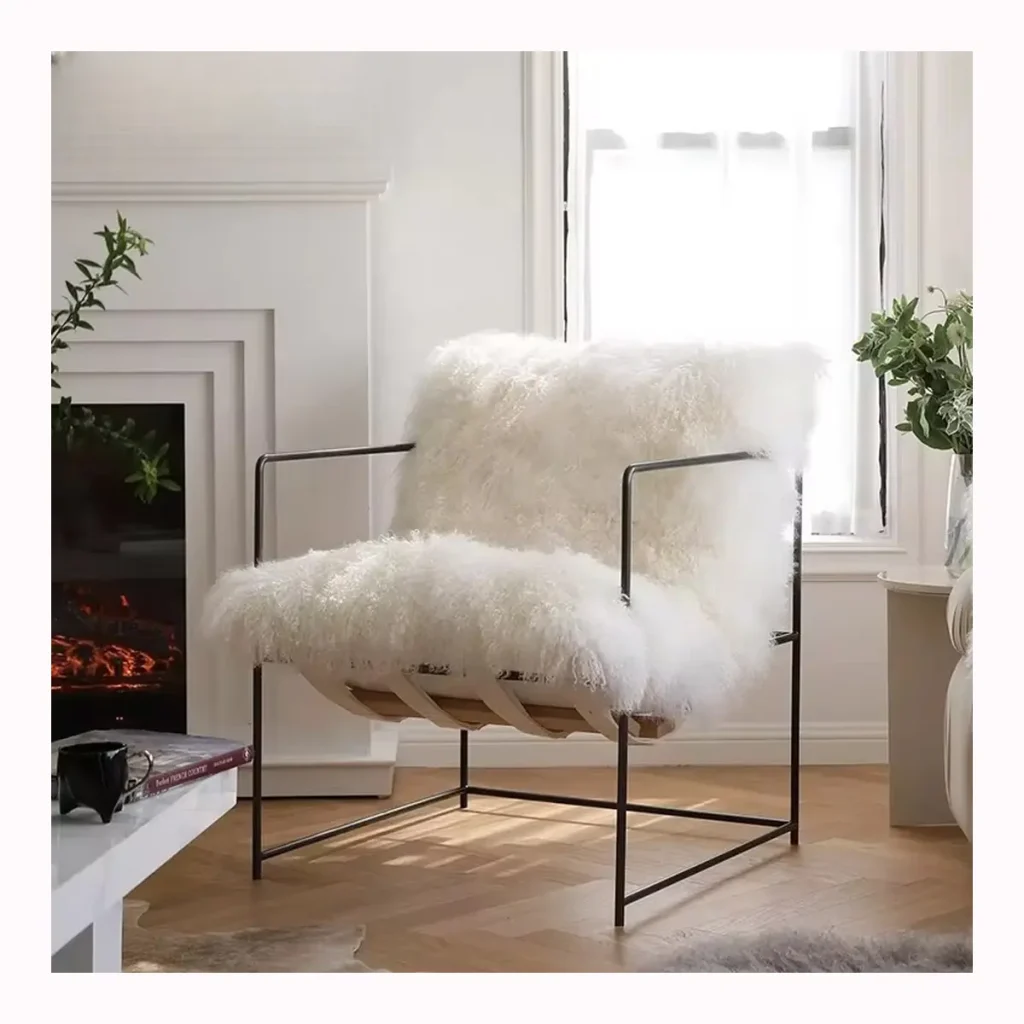 Ivory Black Frame Sheepskin Lounge Chair
