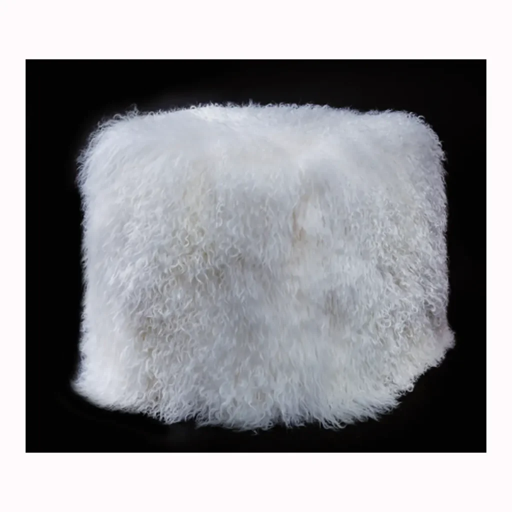 White Mongolian Fur Square Stool