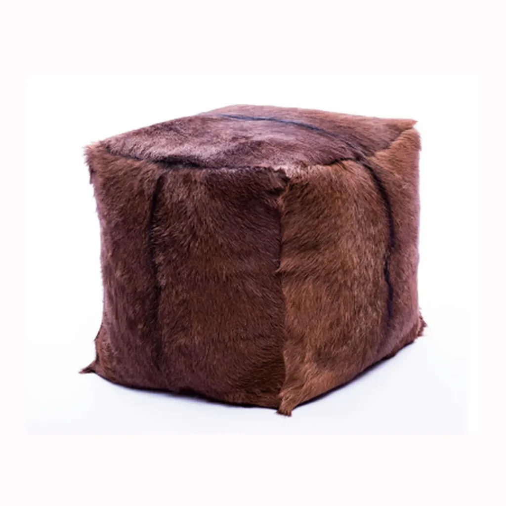 Brown Short Fur Square Stool