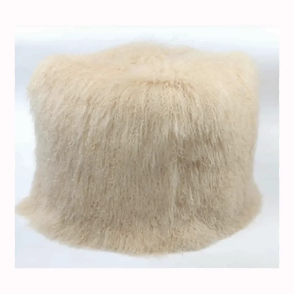 Ivory Mongolian Fur Square Stool