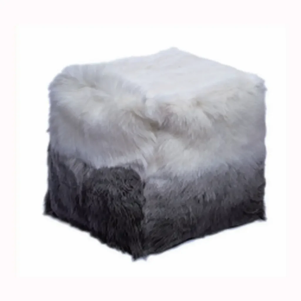 White Grey Ombre Fur Square Stool