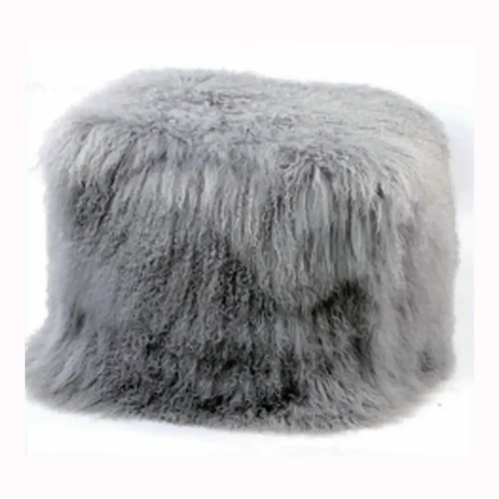 Light Grey Mongolian Fur Square Stool