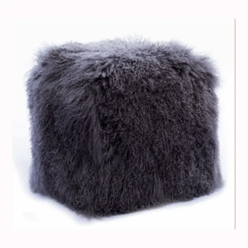 Charcoal Mongolian Fur Square Stool