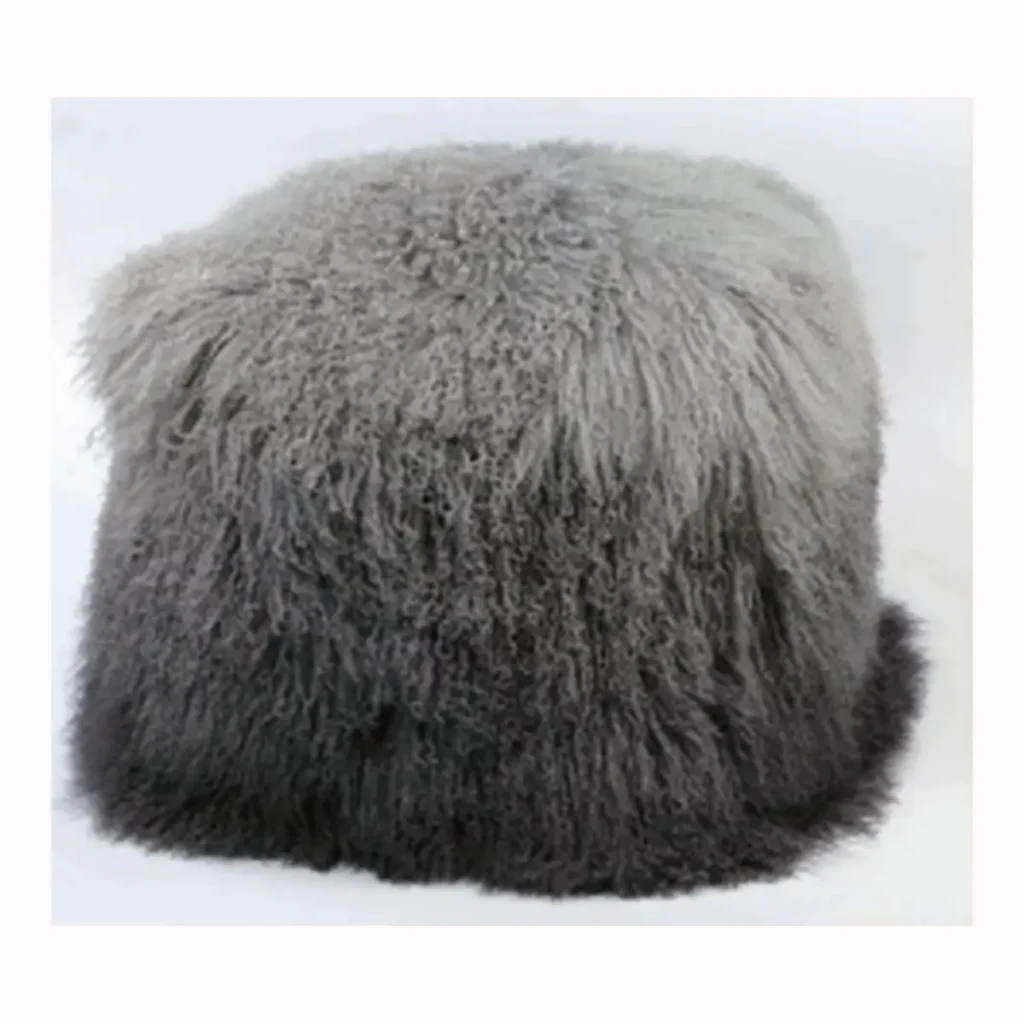 Grey Mongolian Fur Square Stool