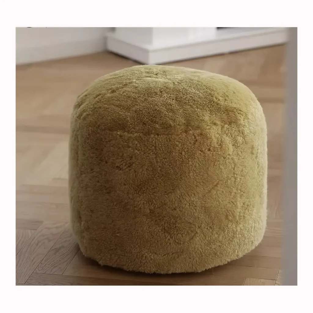Olive Sheepskin Round Beanbag