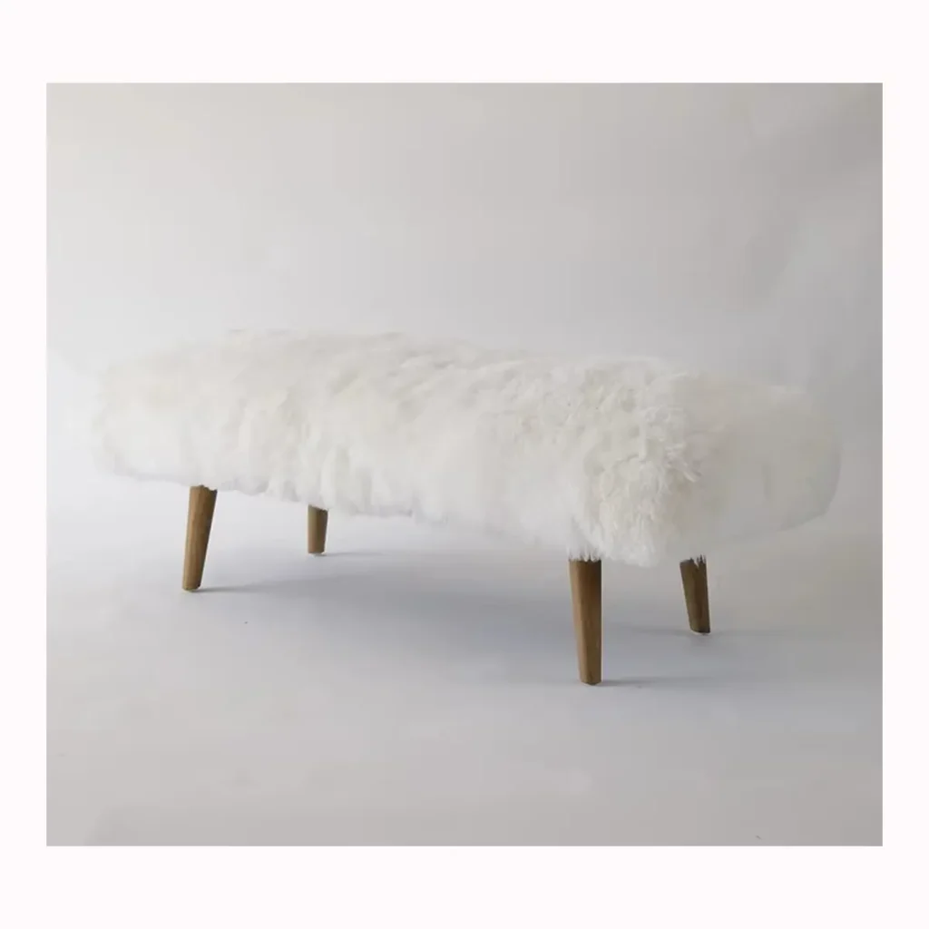 Ivory Sheepskin Bench Ottoman