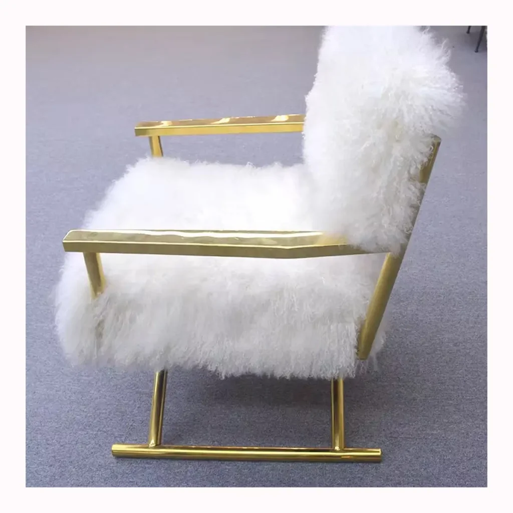 Ivory Gold Frame Sheepskin Armchair