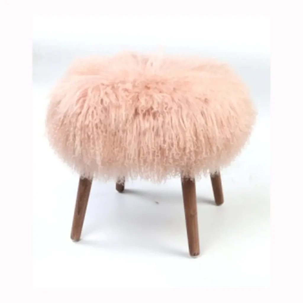 Blush Mongolian Fur Stool